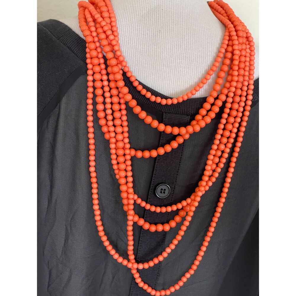 Vtg Estate Orange Plastic Beaded Layered Multi Strand Chunky Oversized Necklace